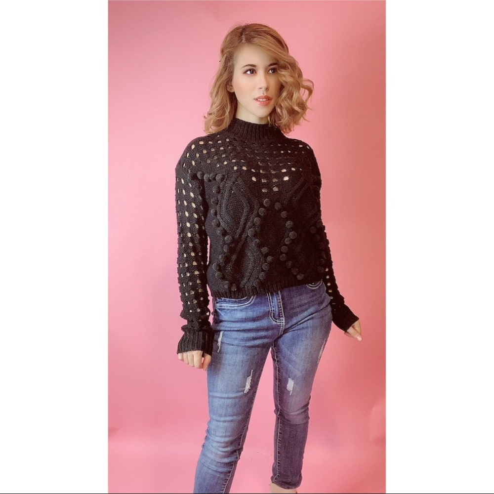 Black Pom Pom knit sweater